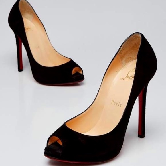 Christian Louboutin Black Suede Peep Toe Heels - US 7 - Picture 1 of 5
